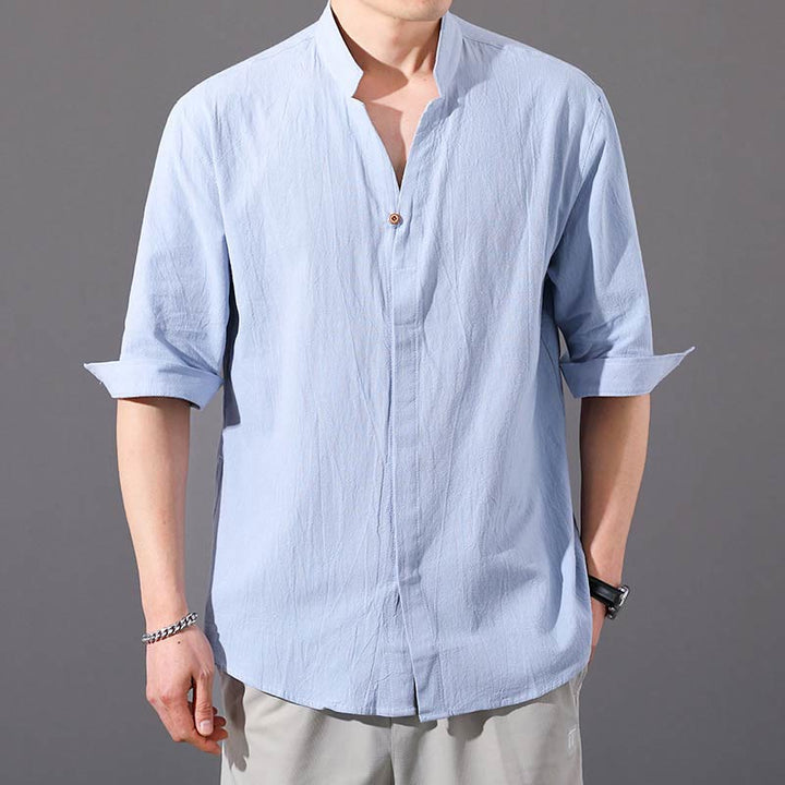 Buddha Stonesサマー メンズ ハーフスリーブ ボタン コットンシャツ - 水色 - US/UK/AU48、 EU58 (6XL)  - image 0
