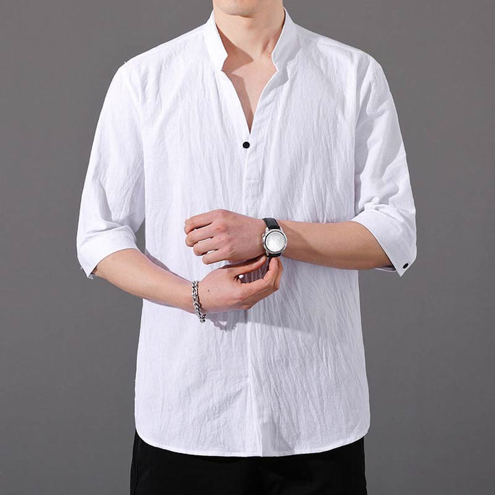 Buddha Stonesサマー メンズ ハーフスリーブ ボタン コットンシャツ - 白 - US/UK/AU48、 EU58 (6XL)  - image 4