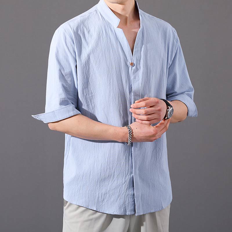 Buddha Stonesサマー メンズ ハーフスリーブ ボタン コットンシャツ - image 1