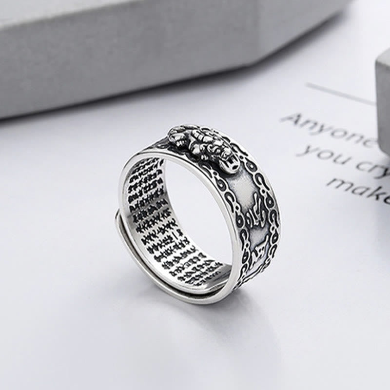 Buddha Stones925スターリングシルバー貔貅経文彫刻富貴調節可能リング - image 2