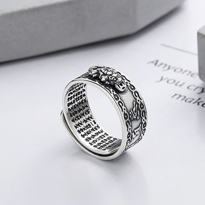 Buddha Stones925スターリングシルバー貔貅経文彫刻富貴調節可能リング - image 2