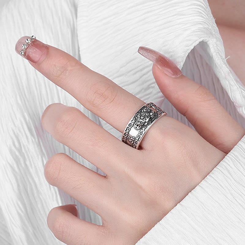 Buddha Stones925スターリングシルバー貔貅経文彫刻富貴調節可能リング - image 7