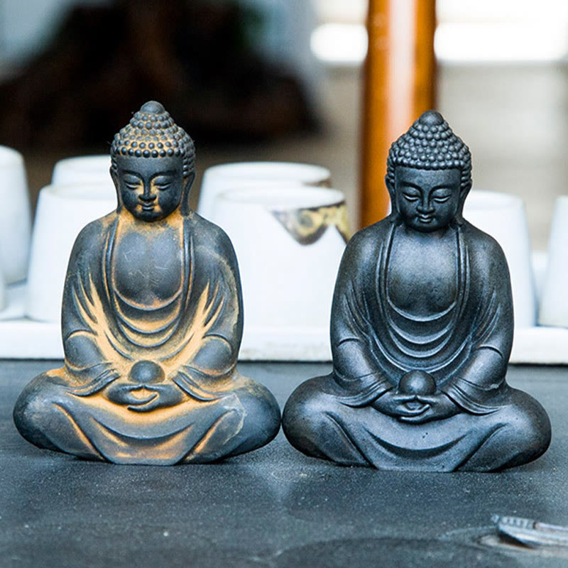Buddha Stonesチベットの瞑想仏 鉄粉錆鋳造樹脂像 静寂の装飾