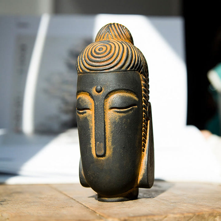 Buddha Stones目を閉じて瞑想する仏像 鉄粉錆鋳造樹脂像 室内装飾