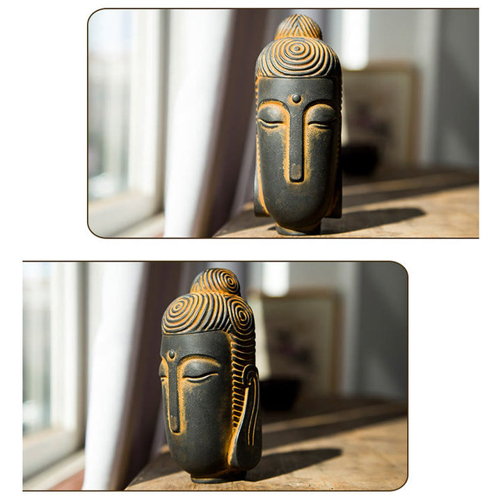 Buddha Stones目を閉じて瞑想する仏像 鉄粉錆鋳造樹脂像 室内装飾