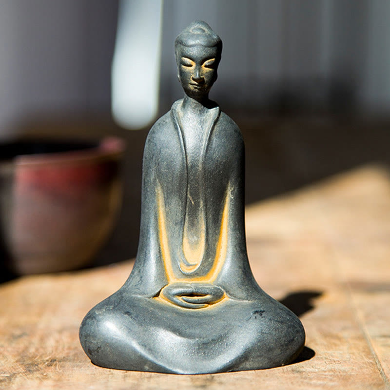 Buddha Stones手作り 釈迦牟尼仏 鉄粉 錆 鋳造 樹脂 像 家の装飾 - image 1