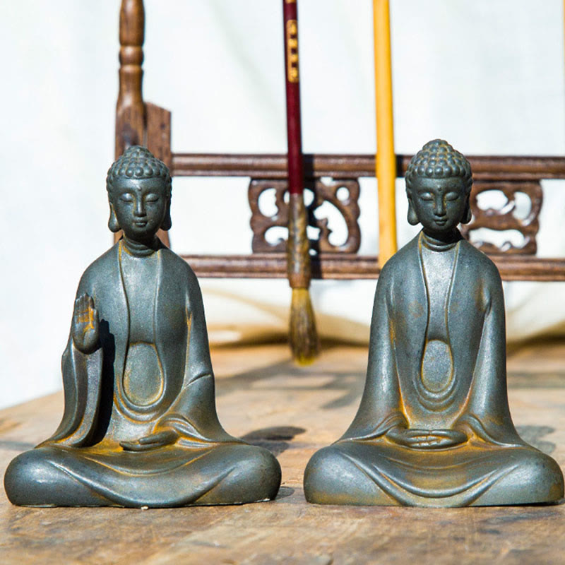 Buddha Stones手作り 瞑想 釈迦牟尼仏 鉄粉 錆 鋳造 樹脂 像 装飾