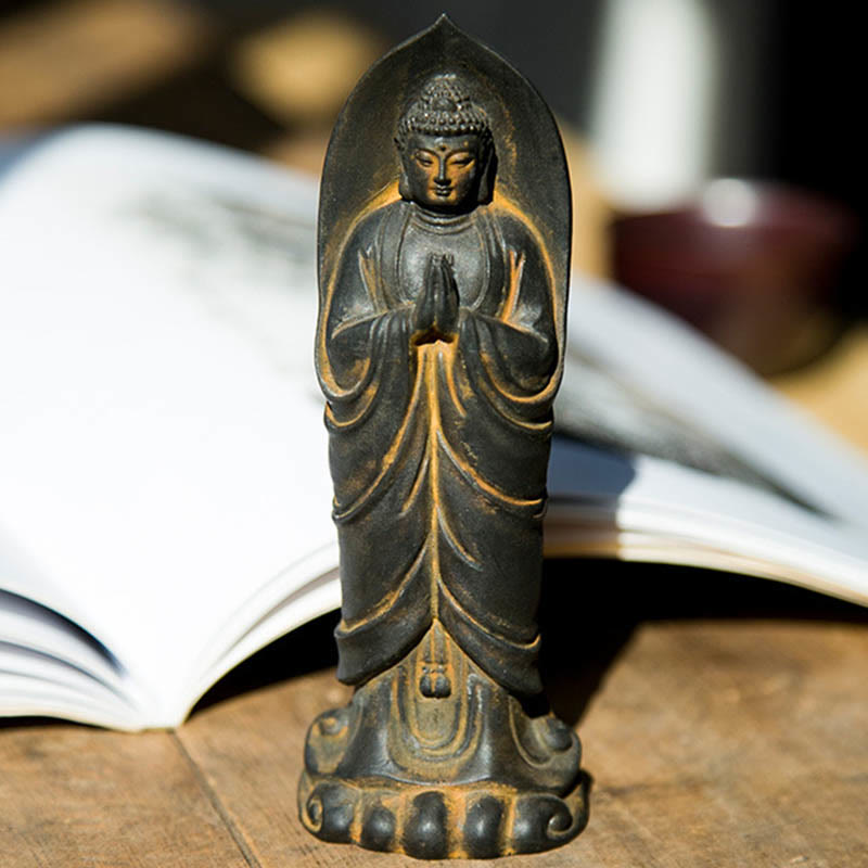 Buddha Stones手作り釈迦牟尼仏ナマステ鉄粉錆びたキャスト樹脂像の装飾