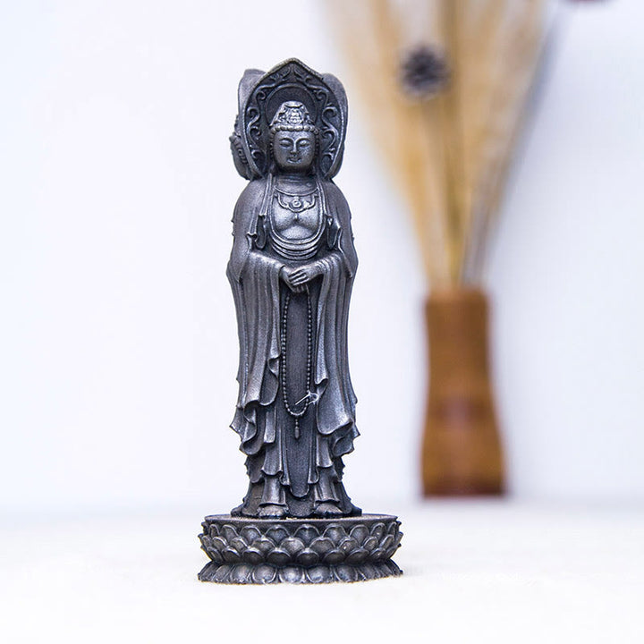 Buddha Stones三面観音 観音菩薩 鉄粉錆鋳造樹脂像 富の机上装飾