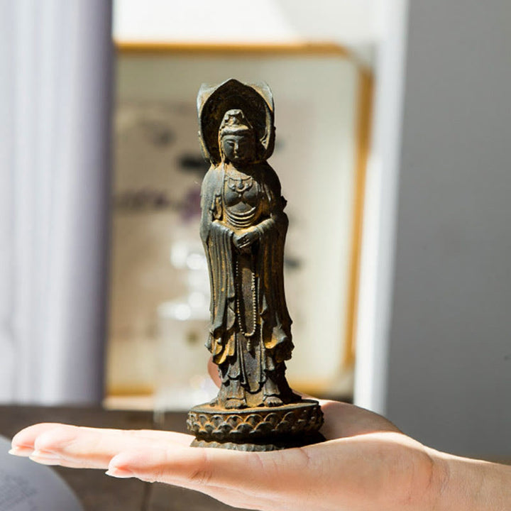 Buddha Stones三面観音 観音菩薩 鉄粉錆鋳造樹脂像 富の机上装飾