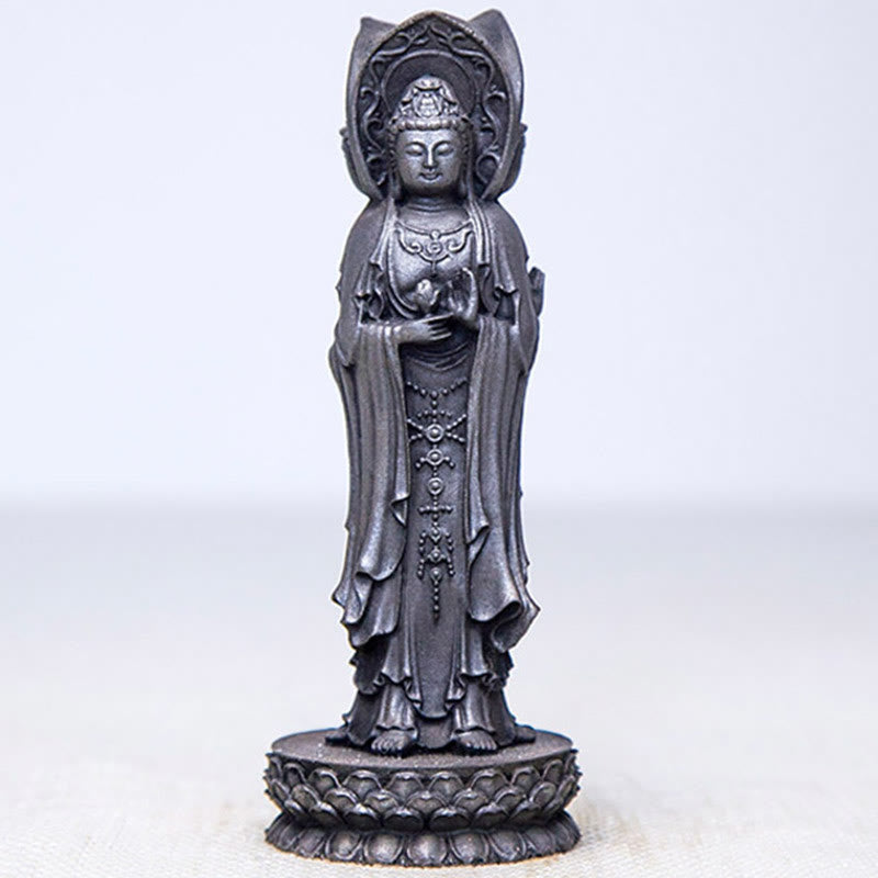Buddha Stones三面観音 観音菩薩 鉄粉錆鋳造樹脂像 富の机上装飾
