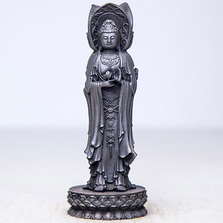 Buddha Stones三面観音 観音菩薩 鉄粉錆鋳造樹脂像 富の机上装飾