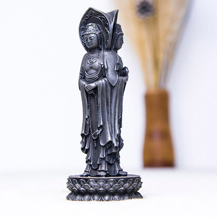 Buddha Stones三面観音 観音菩薩 鉄粉錆鋳造樹脂像 富の机上装飾