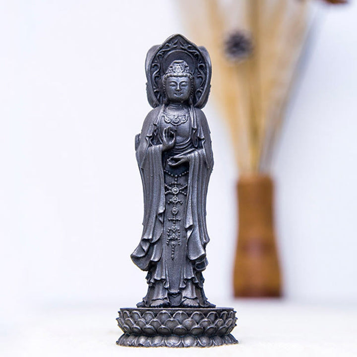 Buddha Stones三面観音 観音菩薩 鉄粉錆鋳造樹脂像 富の机上装飾