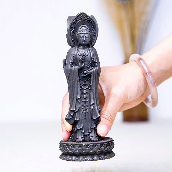 Buddha Stones三面観音 観音菩薩 鉄粉錆鋳造樹脂像 富の机上装飾