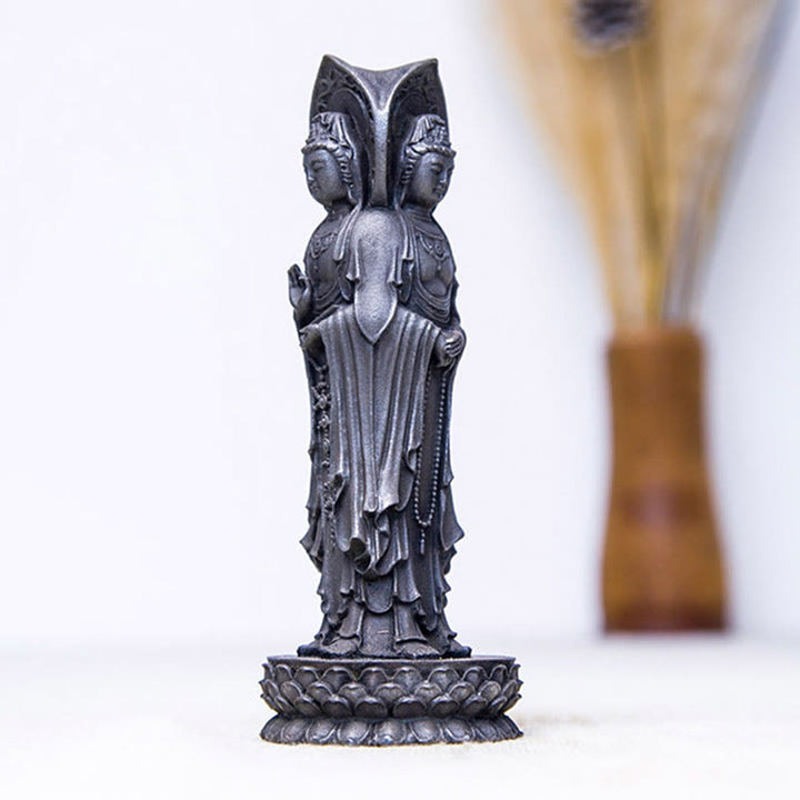 Buddha Stones三面観音 観音菩薩 鉄粉錆鋳造樹脂像 富の机上装飾