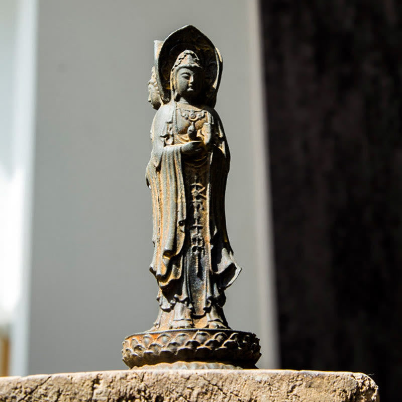 Buddha Stones三面観音 観音菩薩 鉄粉錆鋳造樹脂像 富の机上装飾