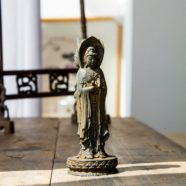 Buddha Stones三面観音 観音菩薩 鉄粉錆鋳造樹脂像 富の机上装飾