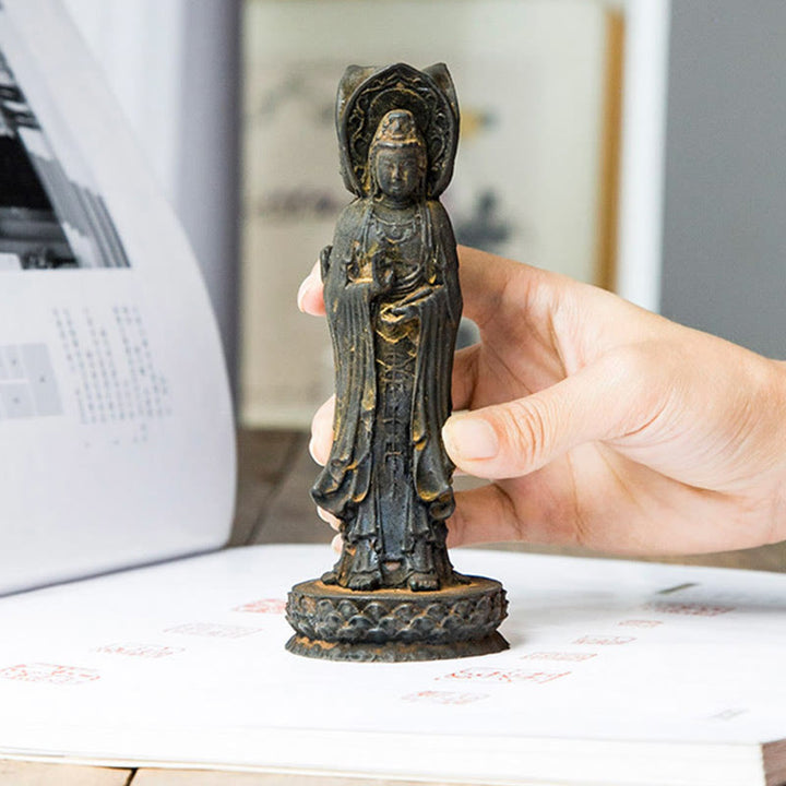 Buddha Stones三面観音 観音菩薩 鉄粉錆鋳造樹脂像 富の机上装飾