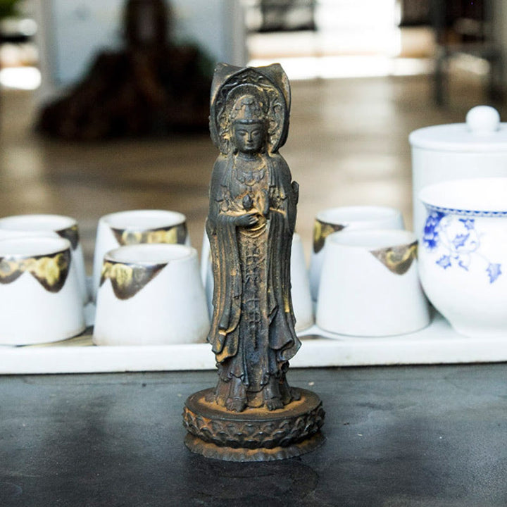 Buddha Stones三面観音 観音菩薩 鉄粉錆鋳造樹脂像 富の机上装飾