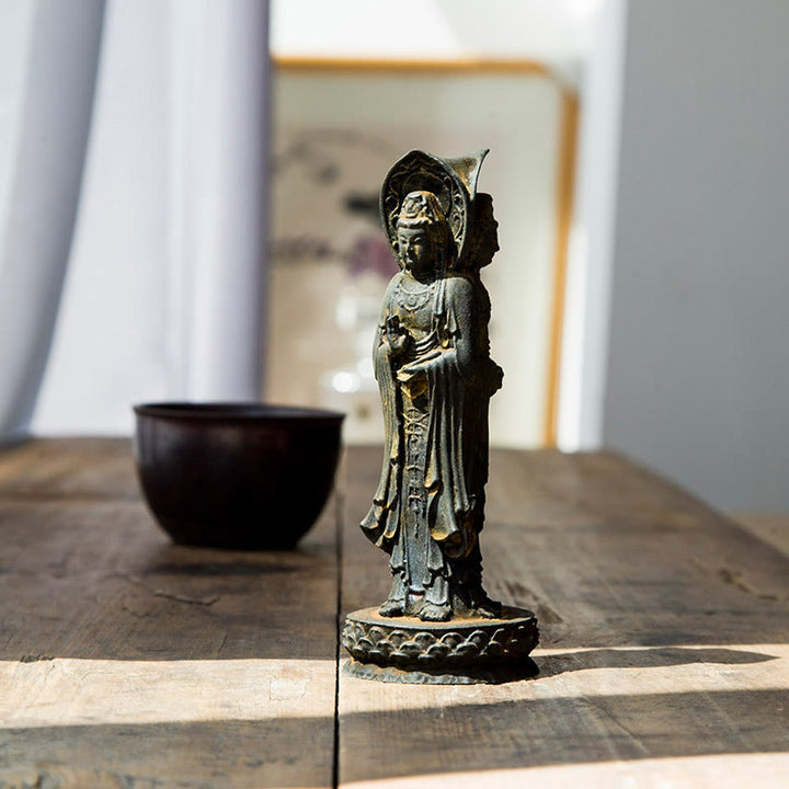 Buddha Stones三面観音 観音菩薩 鉄粉錆鋳造樹脂像 富の机上装飾