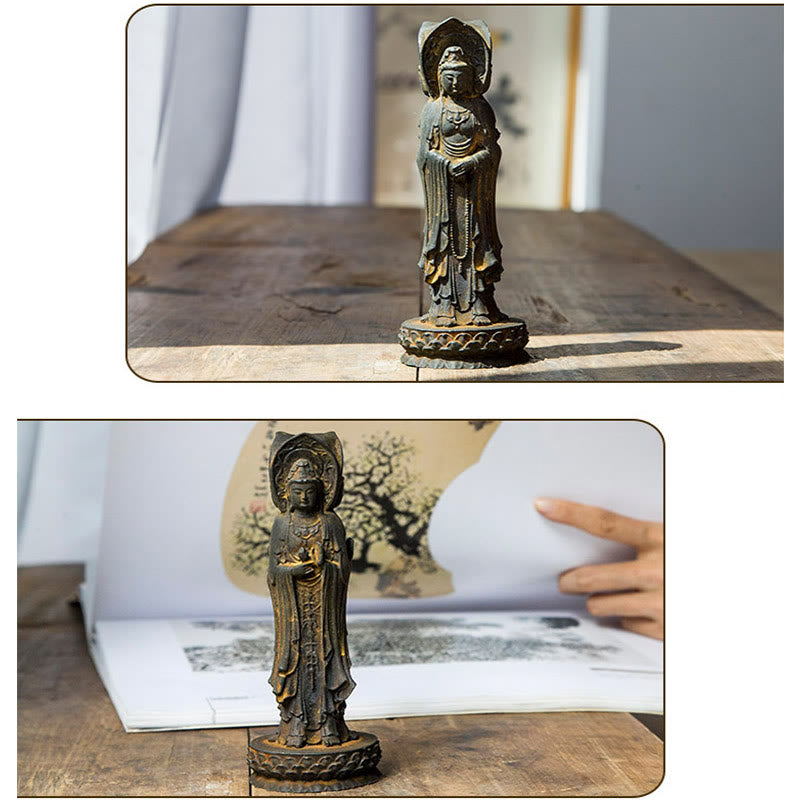 Buddha Stones三面観音 観音菩薩 鉄粉錆鋳造樹脂像 富の机上装飾