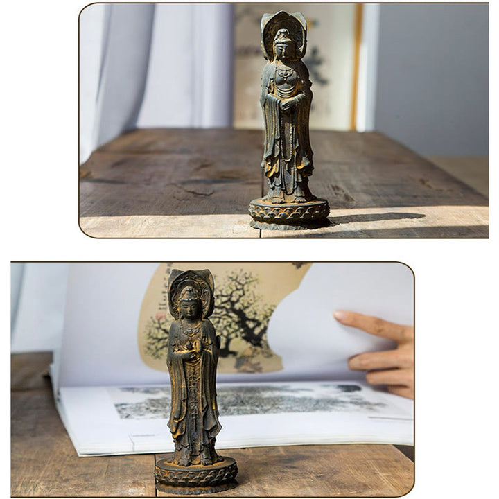 Buddha Stones三面観音 観音菩薩 鉄粉錆鋳造樹脂像 富の机上装飾