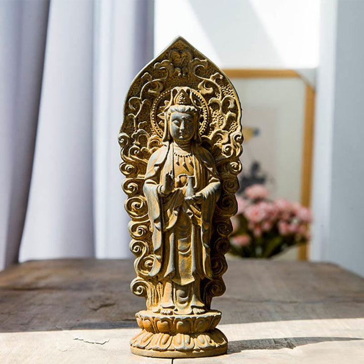 Buddha Stones手作り阿弥陀観音観音菩薩 Mahastamaprapta 鉄粉錆キャスト樹脂像装飾
