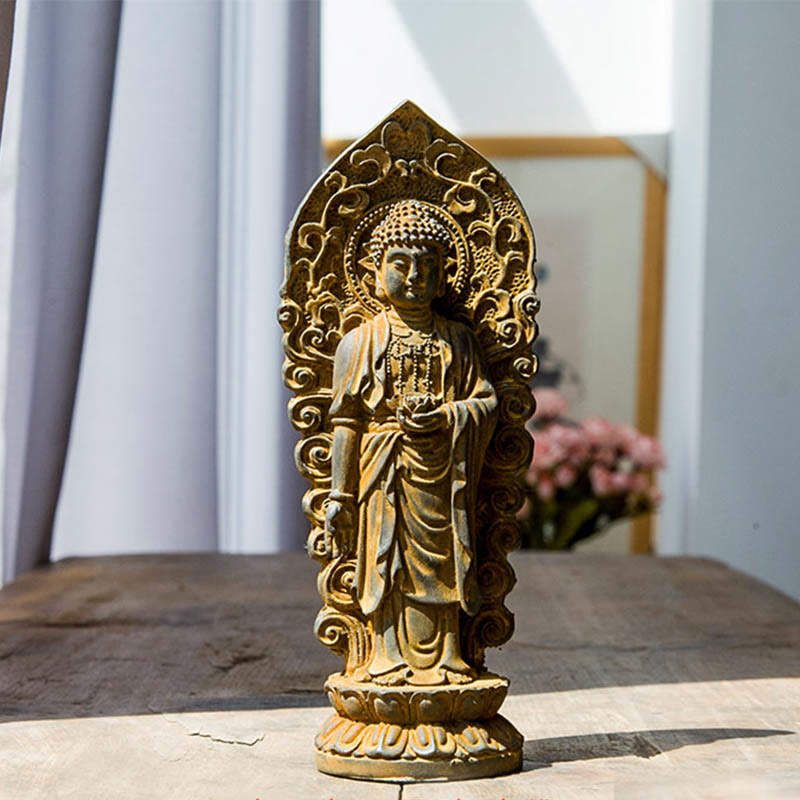 Buddha Stones手作り阿弥陀観音観音菩薩 Mahastamaprapta 鉄粉錆キャスト樹脂像装飾