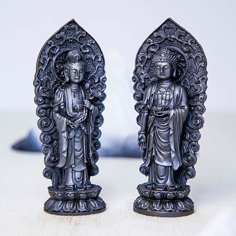 Buddha Stones手作り阿弥陀観音観音菩薩 Mahastamaprapta 鉄粉錆キャスト樹脂像装飾
