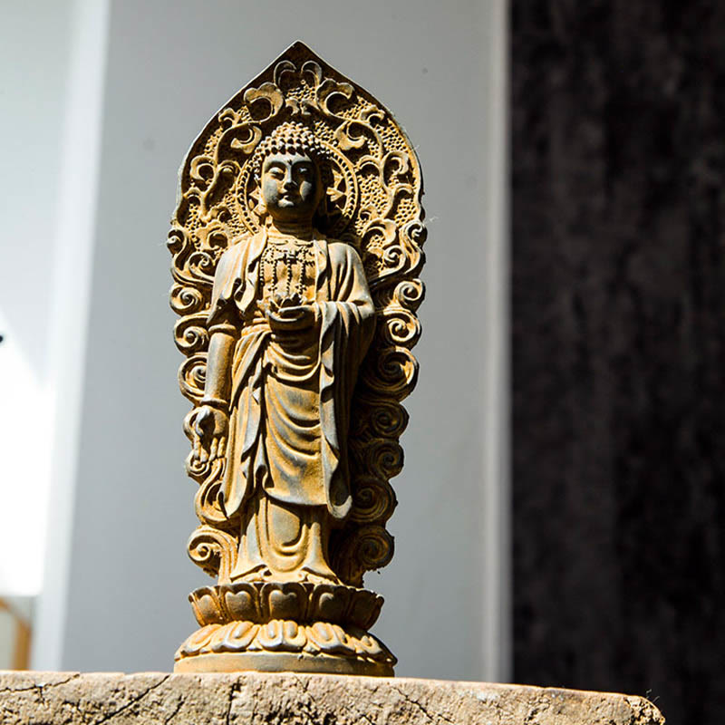 Buddha Stones手作り阿弥陀観音観音菩薩 Mahastamaprapta 鉄粉錆キャスト樹脂像装飾