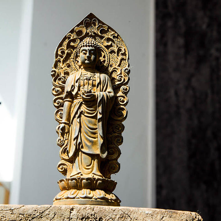 Buddha Stones手作り阿弥陀観音観音菩薩 Mahastamaprapta 鉄粉錆キャスト樹脂像装飾