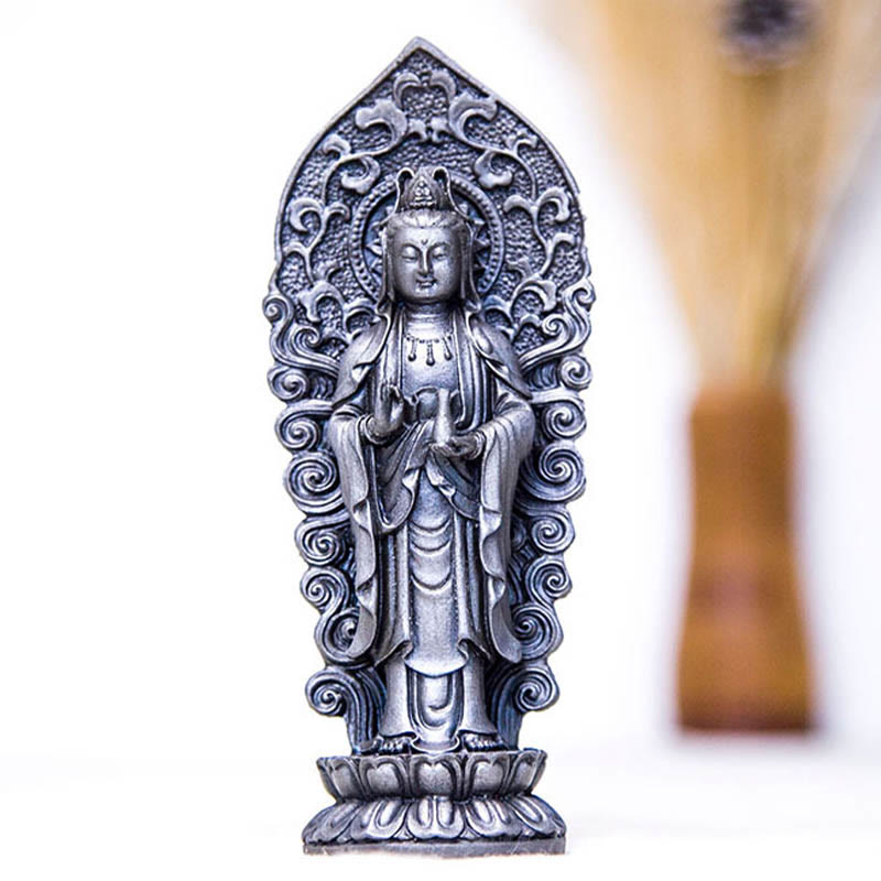 Buddha Stones手作り阿弥陀観音観音菩薩 Mahastamaprapta 鉄粉錆キャスト樹脂像装飾