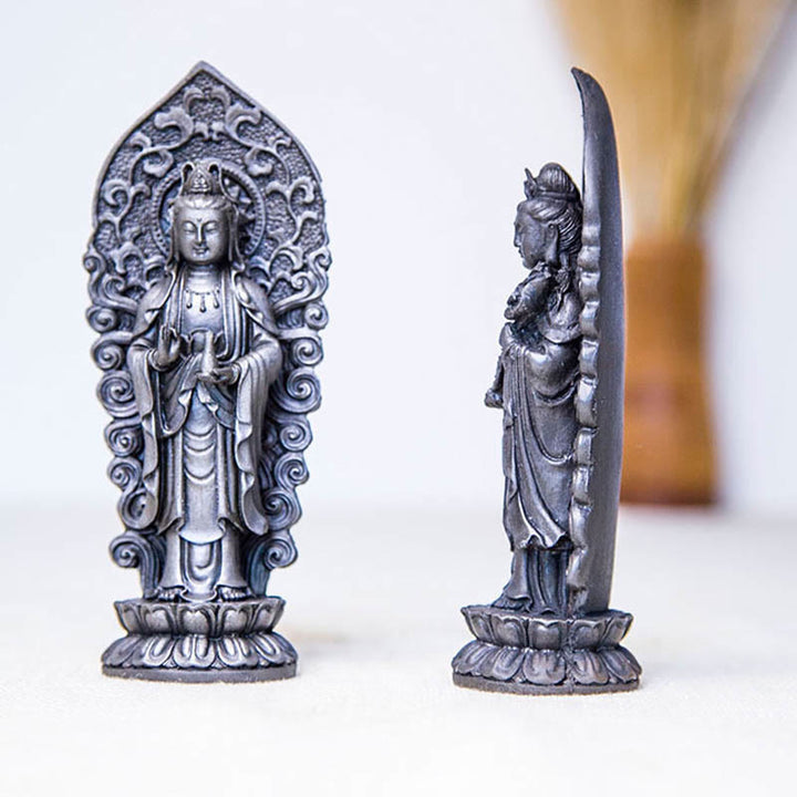 Buddha Stones手作り阿弥陀観音観音菩薩 Mahastamaprapta 鉄粉錆キャスト樹脂像装飾