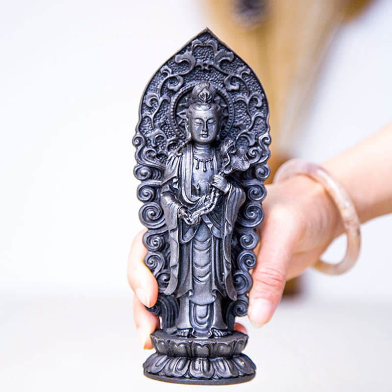Buddha Stones手作り阿弥陀観音観音菩薩 Mahastamaprapta 鉄粉錆キャスト樹脂像装飾