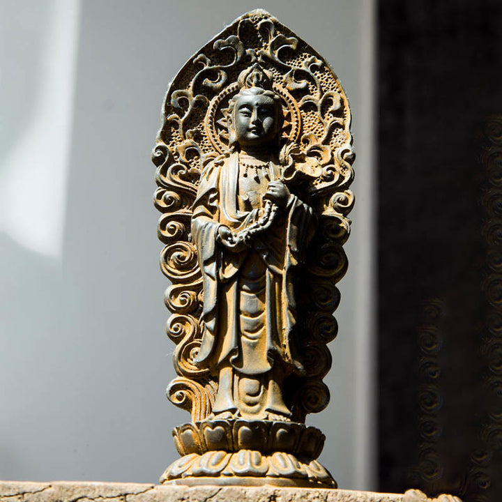 Buddha Stones手作り阿弥陀観音観音菩薩 Mahastamaprapta 鉄粉錆キャスト樹脂像装飾