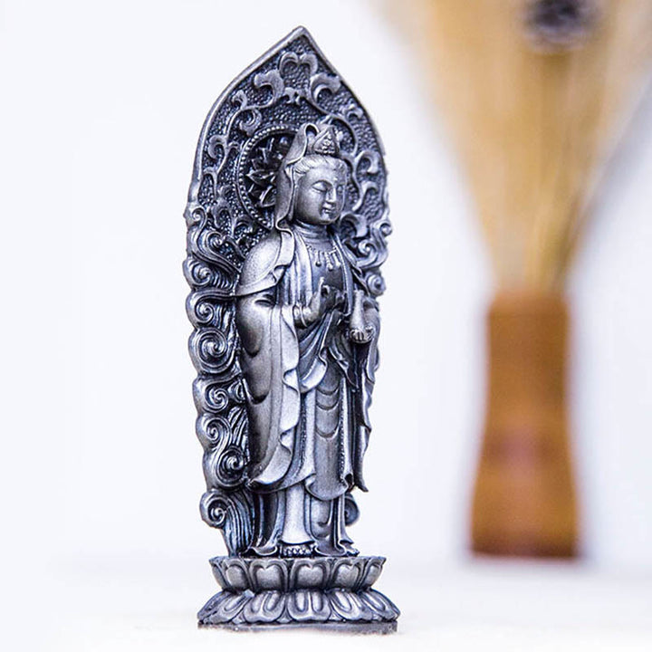 Buddha Stones手作り阿弥陀観音観音菩薩 Mahastamaprapta 鉄粉錆キャスト樹脂像装飾