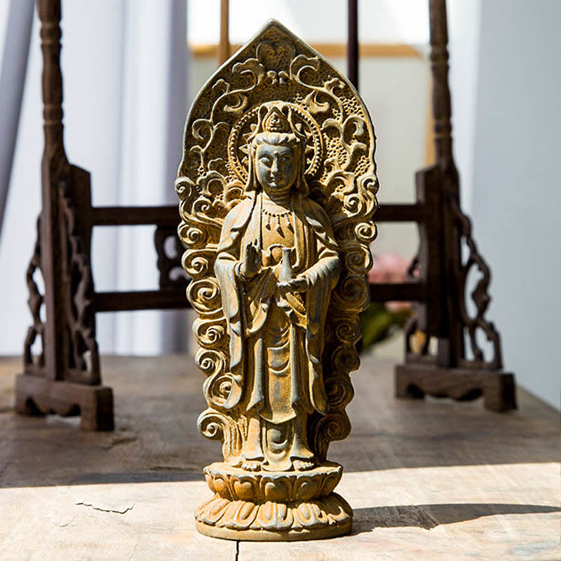 Buddha Stones手作り阿弥陀観音観音菩薩 Mahastamaprapta 鉄粉錆キャスト樹脂像装飾