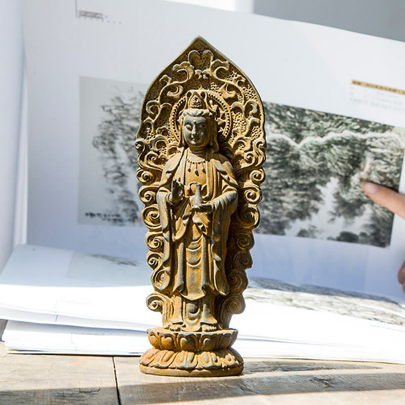 Buddha Stones手作り阿弥陀観音観音菩薩 Mahastamaprapta 鉄粉錆キャスト樹脂像装飾