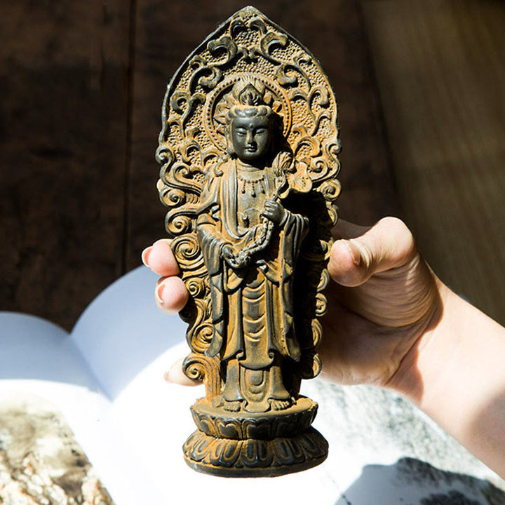 Buddha Stones手作り阿弥陀観音観音菩薩 Mahastamaprapta 鉄粉錆キャスト樹脂像装飾