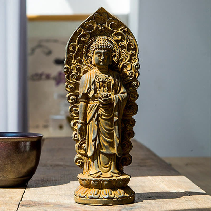 Buddha Stones手作り阿弥陀観音観音菩薩 Mahastamaprapta 鉄粉錆キャスト樹脂像装飾