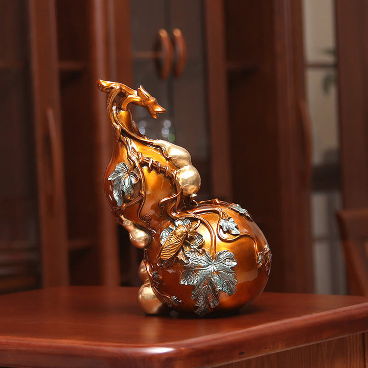 Buddha Stones金色のひょうたん 真鍮銅像 家庭用デスク装飾 - 大きなひょうたん 18×13.5×25.5cm - image 0