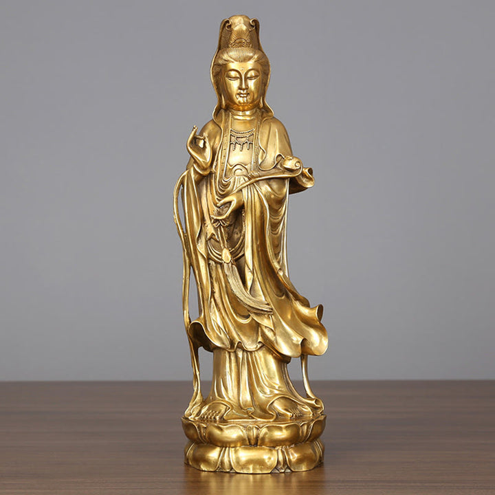 Buddha Stones黄金立像 観音菩薩 富 真鍮 銅像 自宅 机 装飾 - 観音菩薩 14×44.5cm - image 0