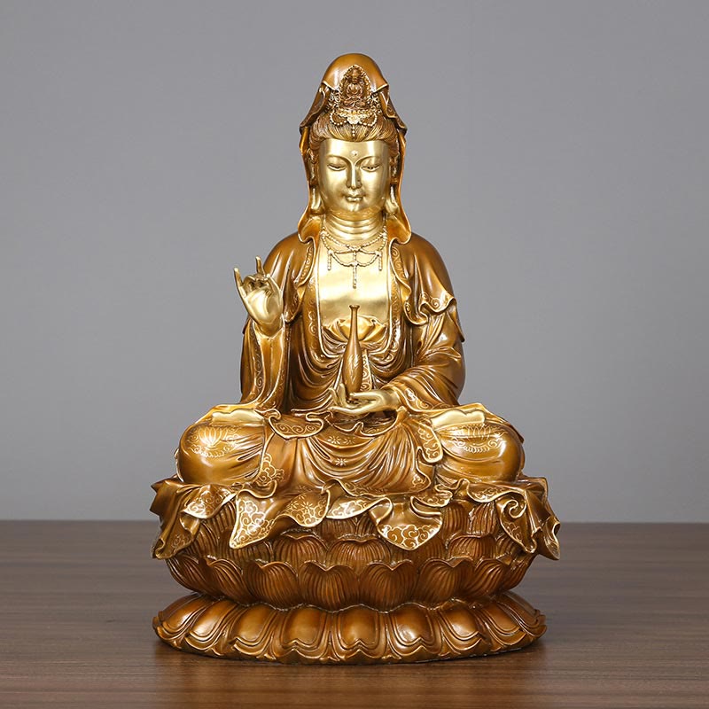 観音Buddha Stones蓮華座像 真鍮銅像 家庭用祭壇装飾