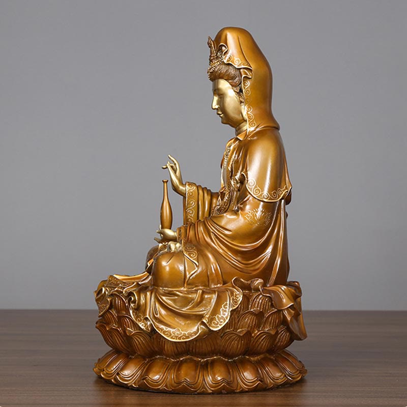 観音Buddha Stones蓮華座像 真鍮銅像 家庭用祭壇装飾