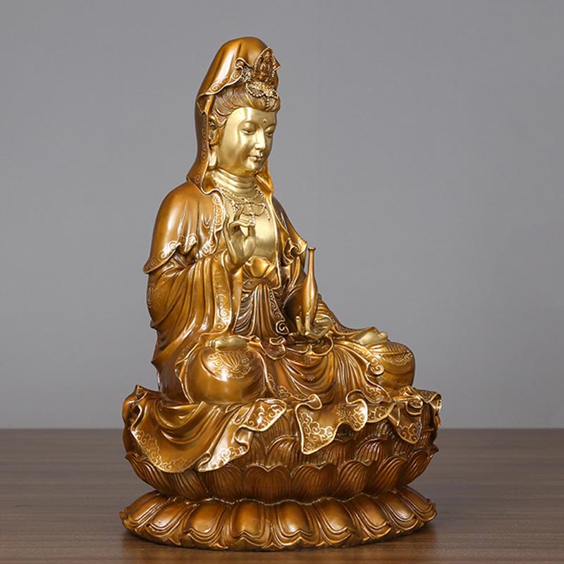 観音Buddha Stones蓮華座像 真鍮銅像 家庭用祭壇装飾