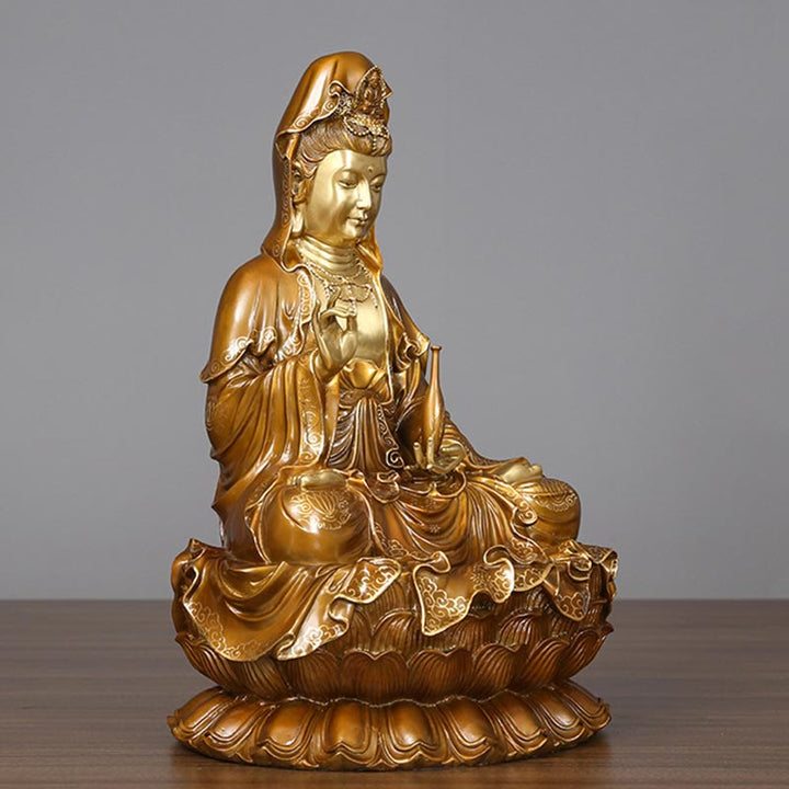 観音Buddha Stones蓮華座像 真鍮銅像 家庭用祭壇装飾