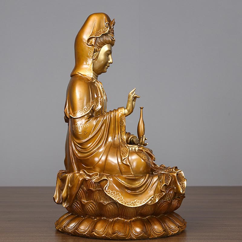 観音Buddha Stones蓮華座像 真鍮銅像 家庭用祭壇装飾
