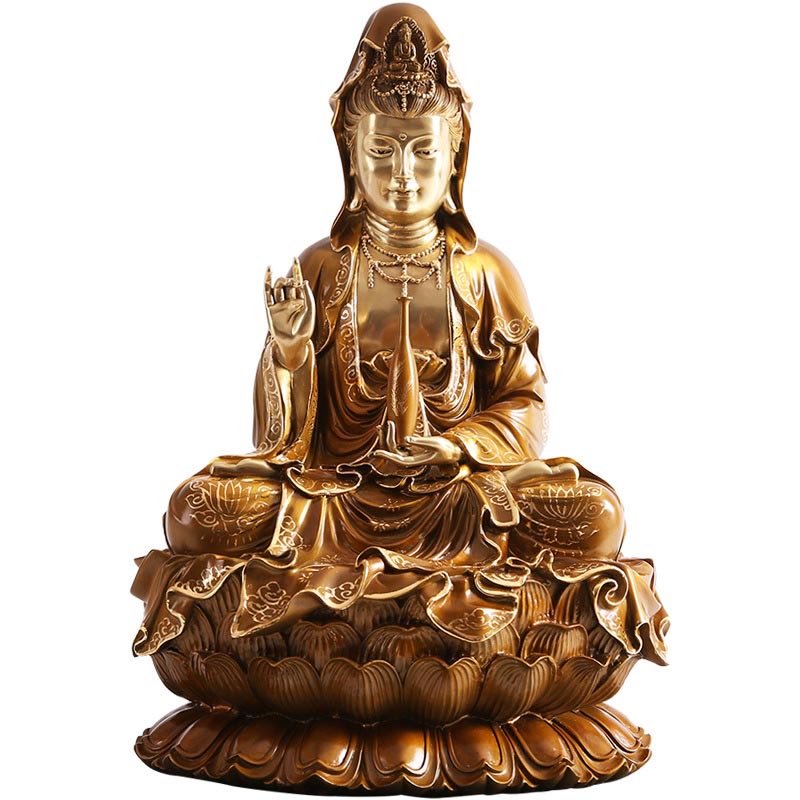 観音Buddha Stones蓮華座像 真鍮銅像 家庭用祭壇装飾