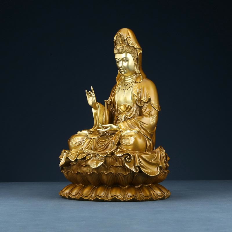 観音Buddha Stones蓮華座像 真鍮銅像 家庭用祭壇装飾 - image 14
